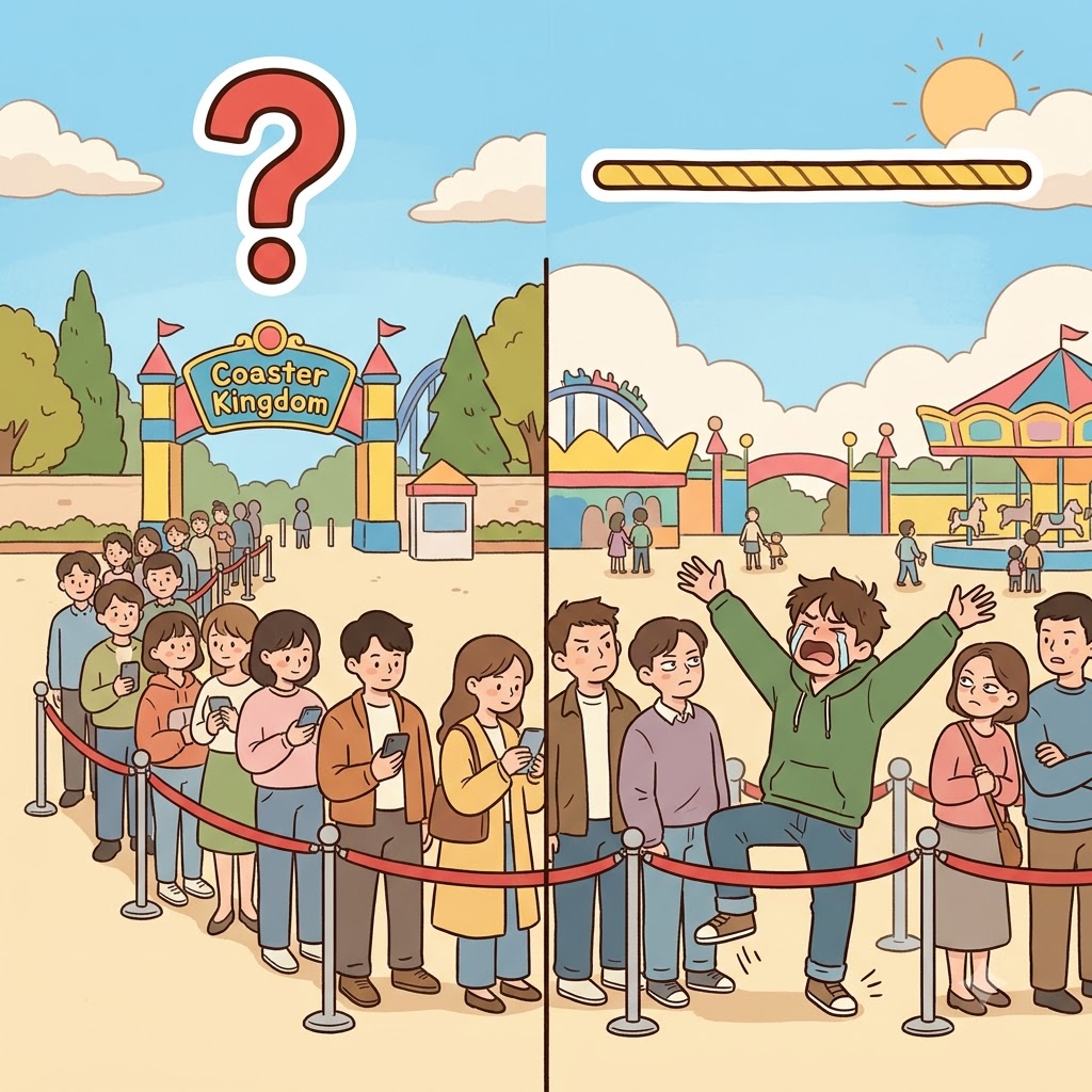 WH(why) + INE(line) — crying "WHy am I in this lINE?", the impatient man began to violently whine.