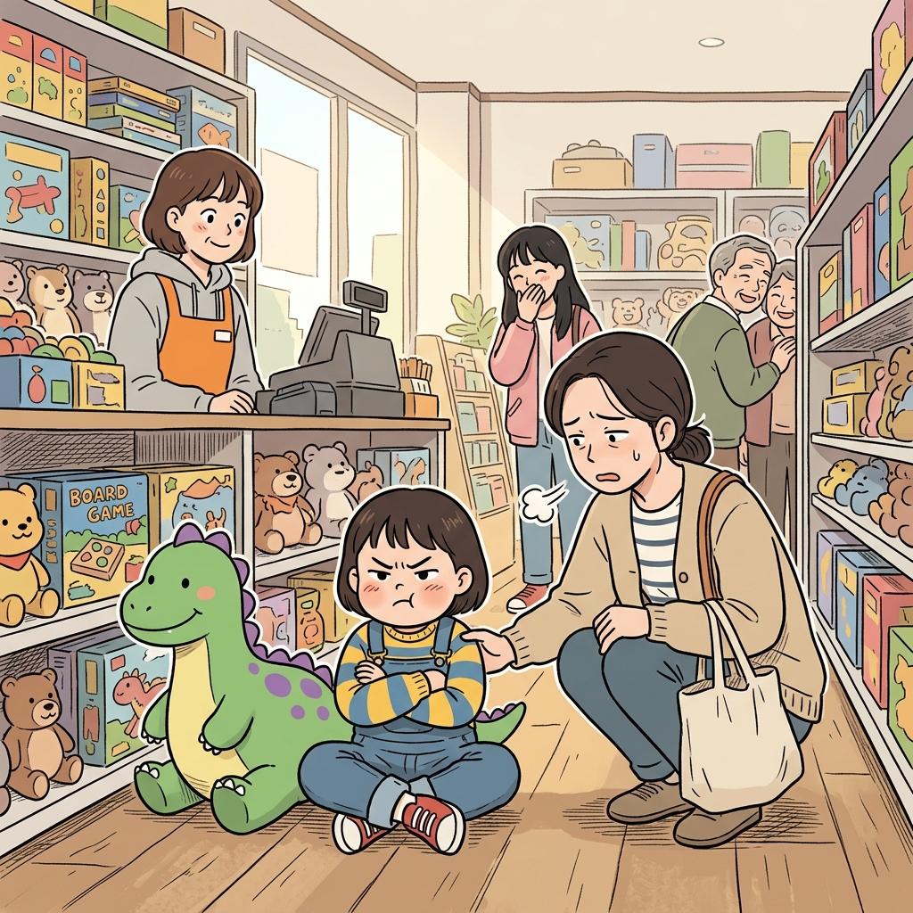 그 아이는 고집이 세서 장난감 가게에서 절대 안 나가려고 한다.