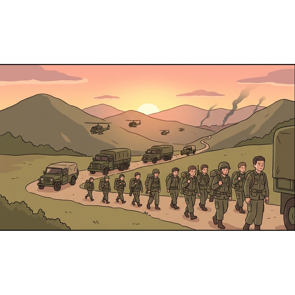 병사들의 철수는 임무를 마친 뒤 시작되었다. (군대를 뒤로 Draw한다. → 철수하다)