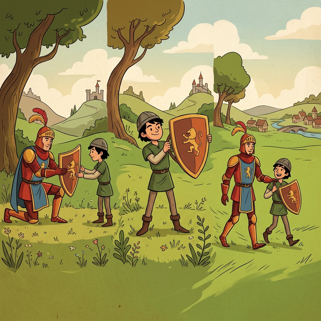 The knight yielded his shield before walking into the field.